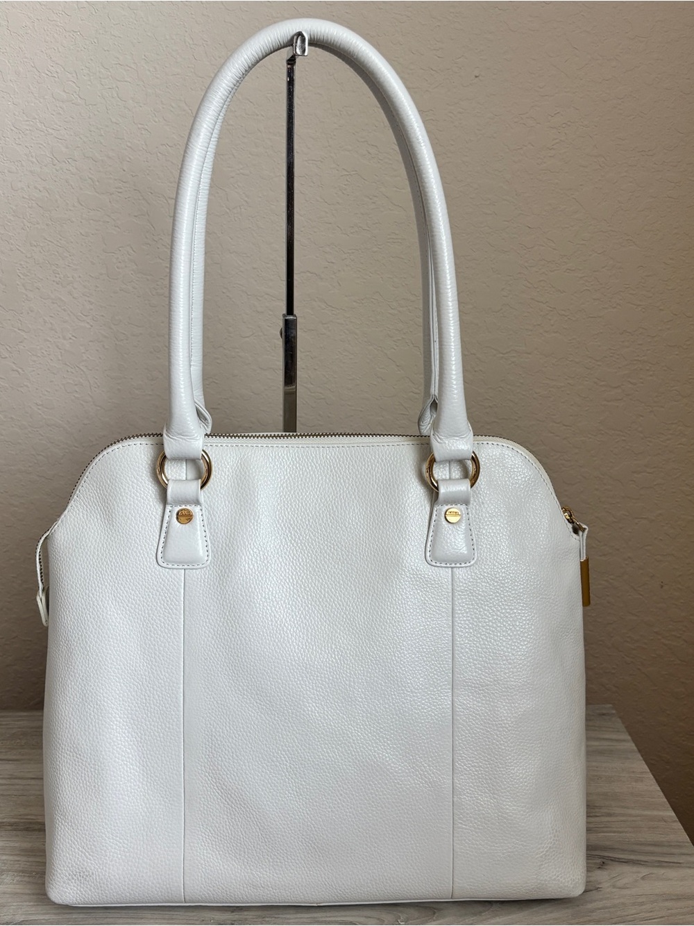 BODHI White Soft Pebbled Leather Tote Bag Large Shoulder Satchel Gold Hardware - Picture 6 of 11